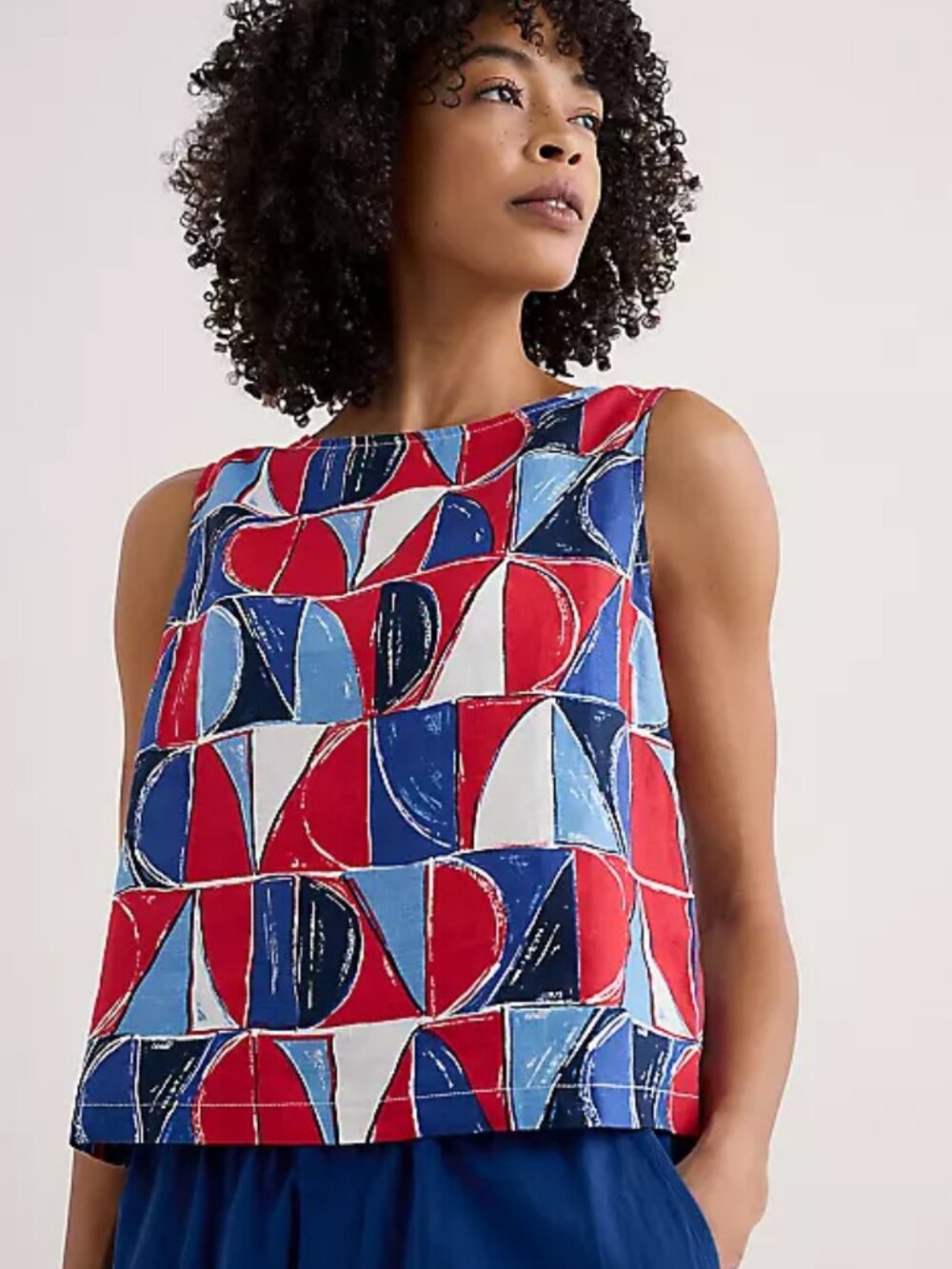 Seasalt Cornwall Color Study Linen Tank Top Geo Print Size US 6